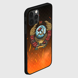 Чехол для iPhone 12 Pro Max Герб СССР на фоне огня, цвет: 3D-черный — фото 2