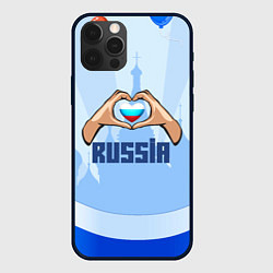 Чехол для iPhone 12 Pro Max Люблю Россию - сердечко руками, цвет: 3D-черный