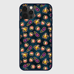 Чехол для iPhone 12 Pro Max Баклажаны персики бананы паттерн, цвет: 3D-черный