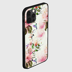 Чехол для iPhone 12 Pro Max Цветы Нарисованные Магнолии и Разноцветные Птицы, цвет: 3D-черный — фото 2