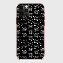Чехол для iPhone 12 Pro Max Хмурые Мордочки Котов и Снежинки, цвет: 3D-светло-розовый