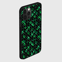 Чехол для iPhone 12 Pro Max Геометрический узор, зеленые фигуры на черном, цвет: 3D-черный — фото 2
