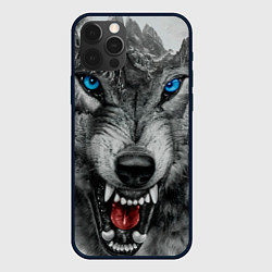 Чехол для iPhone 12 Pro Max Агрессивный волк с синими глазами, цвет: 3D-черный