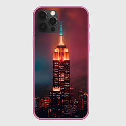 Чехол для iPhone 12 Pro Max Неоновая ночная башня в городе, цвет: 3D-малиновый