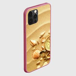 Чехол для iPhone 12 Pro Max Композиция из ракушек и компаса на песке, цвет: 3D-малиновый — фото 2