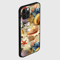 Чехол для iPhone 12 Pro Max Морские раковины, кораллы, морские звёзды на песке, цвет: 3D-черный — фото 2