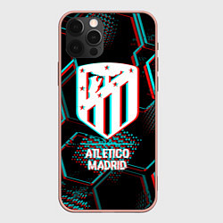 Чехол для iPhone 12 Pro Max Atletico Madrid FC в стиле glitch на темном фоне, цвет: 3D-светло-розовый