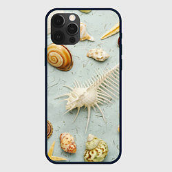 Чехол для iPhone 12 Pro Max Океанские ракушки и морские звёзды на песке, цвет: 3D-черный