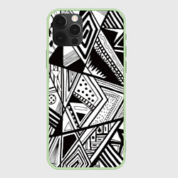 Чехол для iPhone 12 Pro Max Черно белый узор, цвет: 3D-салатовый