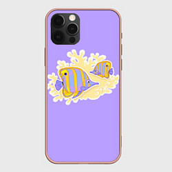 Чехол для iPhone 12 Pro Max Экзотические рыбки Бабочка, цвет: 3D-светло-розовый