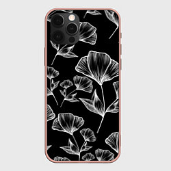 Чехол для iPhone 12 Pro Max Графичные цветы на черном фоне, цвет: 3D-светло-розовый