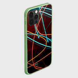 Чехол для iPhone 12 Pro Max Неоновые лучи на тёмной поверхности, цвет: 3D-салатовый — фото 2