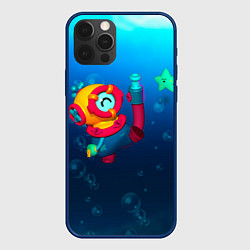 Чехол для iPhone 12 Pro Max Brawl Stars - Отис, подводный мир, цвет: 3D-тёмно-синий