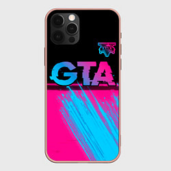 Чехол для iPhone 12 Pro Max GTA - neon gradient: символ сверху, цвет: 3D-светло-розовый