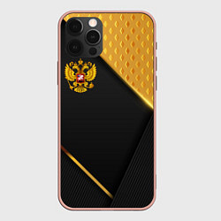 Чехол iPhone 12 Pro Max Герб России на черном фоне с золотыми вставками