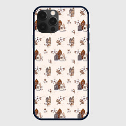 Чехол для iPhone 12 Pro Max Хюгге паттерн с домиками и цветами хлопка, цвет: 3D-черный
