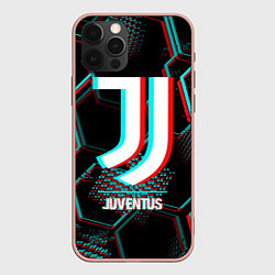 Чехол для iPhone 12 Pro Max Juventus FC в стиле glitch на темном фоне, цвет: 3D-светло-розовый