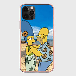 Чехол для iPhone 12 Pro Max Гомер Симпсон танцует с Мардж на пляже, цвет: 3D-светло-розовый