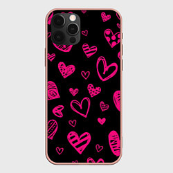 Чехол для iPhone 12 Pro Max Розовые сердца, цвет: 3D-светло-розовый