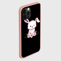 Чехол для iPhone 12 Pro Max Крольчонок С Цветами На Чёрном Фоне, цвет: 3D-светло-розовый — фото 2