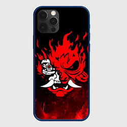 Чехол для iPhone 12 Pro Max Cyberpunk 2077 - Логотип в огне, цвет: 3D-тёмно-синий