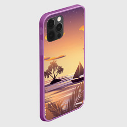 Чехол для iPhone 12 Pro Max Лодка в море на закате возле тропических островов, цвет: 3D-сиреневый — фото 2