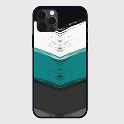Чехол для iPhone 12 Pro Max Абстрактный полосатый серо-бирюзовый узор, цвет: 3D-черный
