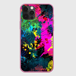 Чехол для iPhone 12 Pro Max Разноцветные кляксы красов, цвет: 3D-малиновый
