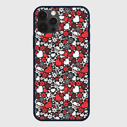 Чехол для iPhone 12 Pro Max Череп, сердца и цветы, цвет: 3D-черный