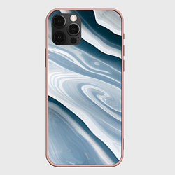 Чехол для iPhone 12 Pro Max Сине-белые разводы краски, цвет: 3D-светло-розовый