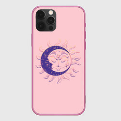 Чехол для iPhone 12 Pro Max Спящие солнце и месяц в стиле модерн, цвет: 3D-малиновый