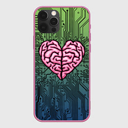 Чехол для iPhone 12 Pro Max Heart brain chip, цвет: 3D-малиновый