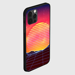 Чехол для iPhone 12 Pro Max Абстрактные 3D неоновые горы на закате, цвет: 3D-черный — фото 2