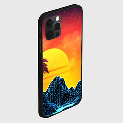 Чехол для iPhone 12 Pro Max Тропический остров на закате ретро иллюстрация, цвет: 3D-черный — фото 2