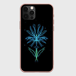 Чехол iPhone 12 Pro Max Неоновый цветок на черном фоне