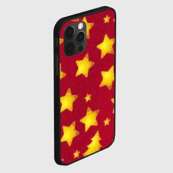 Чехол для iPhone 12 Pro Max Золотые звезды и елки на красном, цвет: 3D-черный — фото 2