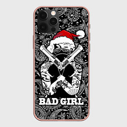 Чехол для iPhone 12 Pro Max Bad girl with guns in a bandana, цвет: 3D-светло-розовый