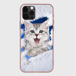 Чехол для iPhone 12 Pro Max Котёнок в снегу, цвет: 3D-светло-розовый