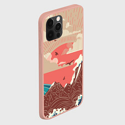 Чехол для iPhone 12 Pro Max Большие океанские волны и скалистый остров на зака, цвет: 3D-светло-розовый — фото 2