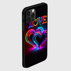 Чехол для iPhone 12 Pro Max Love - неоновые сердца, цвет: 3D-черный — фото 2