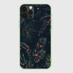 Чехол для iPhone 12 Pro Max Новый год ночной лес, цвет: 3D-салатовый