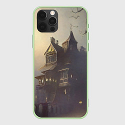 Чехол для iPhone 12 Pro Max Хэллоуин, дом с привидениями и полная луна, цвет: 3D-салатовый