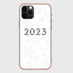 Чехол для iPhone 12 Pro Max Новогодние снежинки 2023, цвет: 3D-светло-розовый