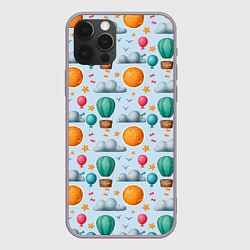 Чехол для iPhone 12 Pro Max Воздушные шары и луна, цвет: 3D-серый