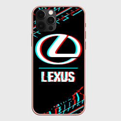 Чехол для iPhone 12 Pro Max Значок Lexus в стиле glitch на темном фоне, цвет: 3D-светло-розовый