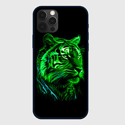 Чехол для iPhone 12 Pro Max Нейросеть: неоновый зелёный тигр, цвет: 3D-черный
