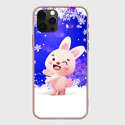 Чехол для iPhone 12 Pro Max Заяц и снежинки, цвет: 3D-светло-розовый