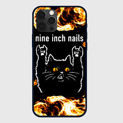 Чехол для iPhone 12 Pro Max Nine Inch Nails рок кот и огонь, цвет: 3D-черный