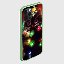 Чехол для iPhone 12 Pro Max Новый Год Кот, цвет: 3D-салатовый — фото 2