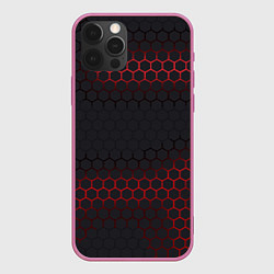 Чехол для iPhone 12 Pro Max Броня из стали красная, цвет: 3D-малиновый